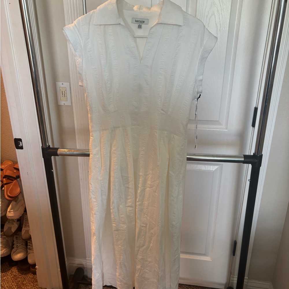 Kenzie Textured Stripe Midi Shirt Dress with Collar
